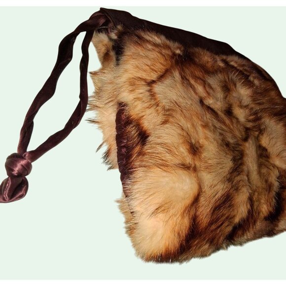 Vintage Fur Brown Beige Muff Purse Coinpurse Snap Closure Gorgeous - Picture 8 of 12